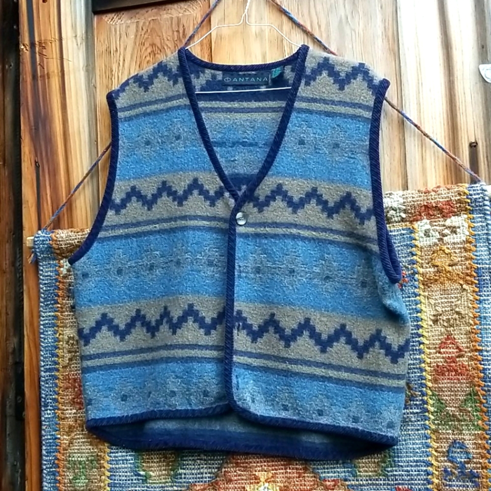 Vintage Santana wool blanket vest Aztec print
